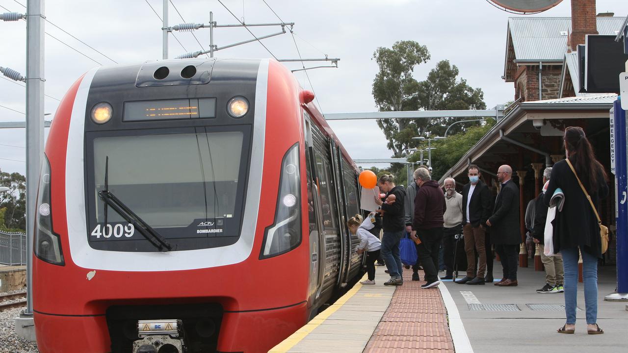 People on the new Gawler Line at Gawler Train Station. Picture: Emma Brasier