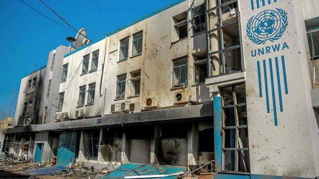 The damaged Gaza City headquarters of the United Nations Relief and Works Agency for Palestine Refugees (UNRWA) amid the battle between Israel and Hamas. Picture: AFP