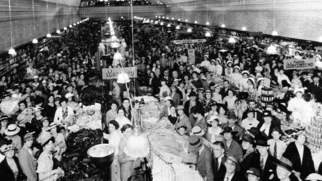 Woolworths Australia stores were a huge success. This is one on Rundle Street, Adelaide, on official opening day in 1936. In the centre, immediately right of the Mercery sign, is Percy Christmas, managing director.