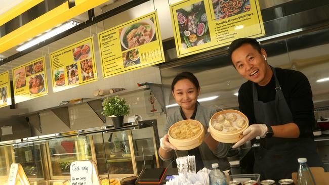 Shoppers feel sorry for traders in The Grove at Croydon Central, including Joyce Chong and John Zhu at Dumpling Folks. Picture: Hamish Blair