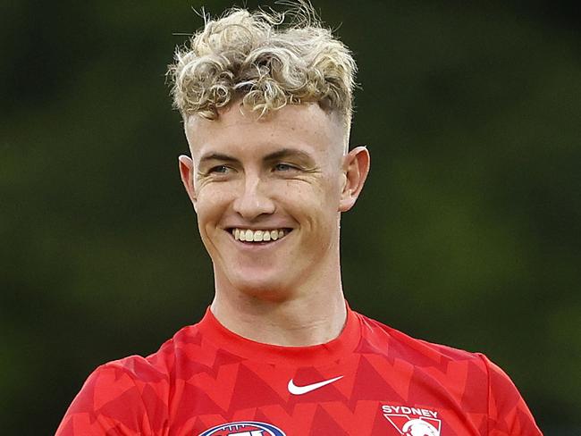 Sydney's Chad Warner in the warm up during an AFL pre-season practice match between the Sydney Swans and Carlton Blues at Blacktown International Sportspark on  March 3, 2023. Photo by Phil Hillyard(Image Supplied for Editorial Use only - **NO ON SALES** - Â©Phil Hillyard )