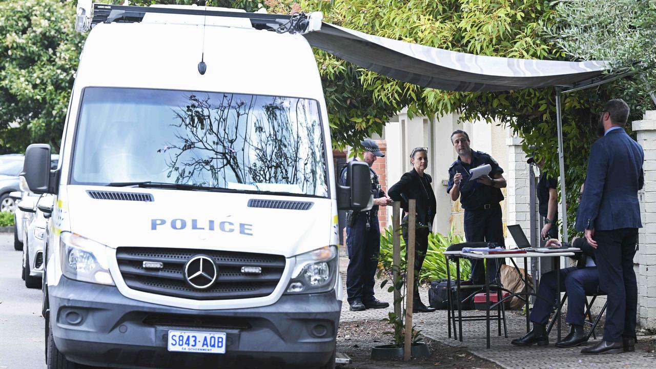 Detectives and forensics returned to the home of intensive care pediatrician Dr Michael Yung a day after he was seriously assaulted during a break-in at his Gilberton home. Picture: Mark Brake