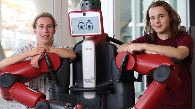 Flinders uni students Sebastian Reichelt and Christopher Radzikiewicz at Tonsley. Picture: Russell Millard