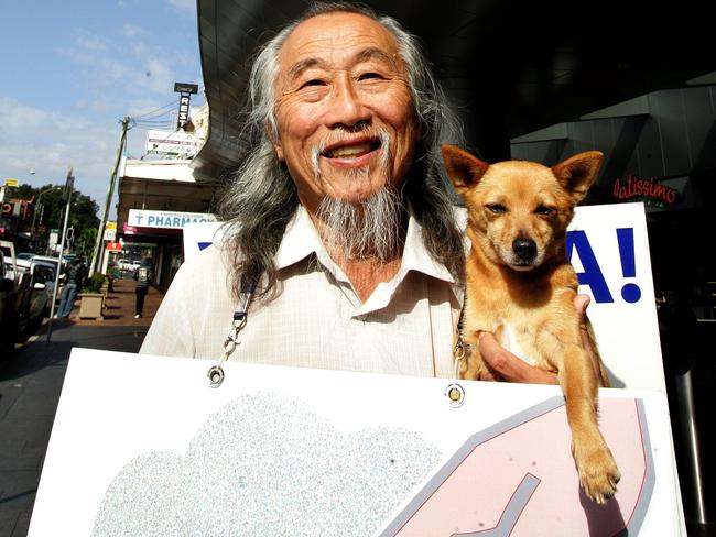 Danny Lim and his dog Smarty crops up at protests, council meetings and busy intersections across Sydney.