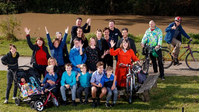 Campaigners celebrate at the site of a future bridge over Merri Creek. Picture: Mark Dadswell