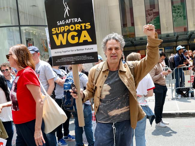 NEW YORK, NY - MAY 23: Mark Ruffalo is seen attending the Writers Guild of America strike outside the NBC Building on May 23, 2023 in New York City.  (Photo by Jose Perez/Bauer-Griffin/GC Images)