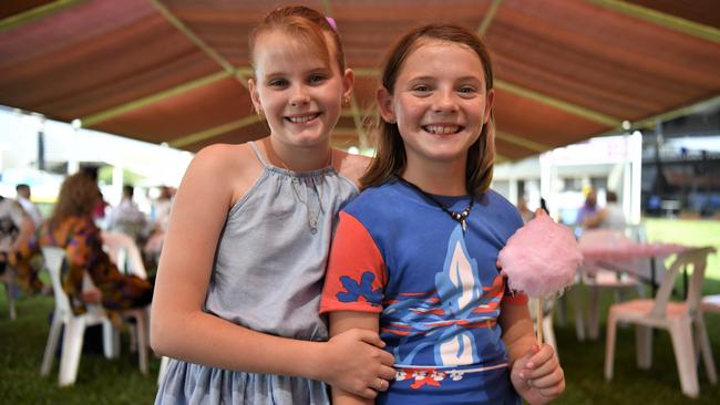 Caitlin Gleeson, 9, and Matilda Kuenen, 10, at the Chief Minister's Cup Day at the Darwin Turf Club on Saturday, July 15.