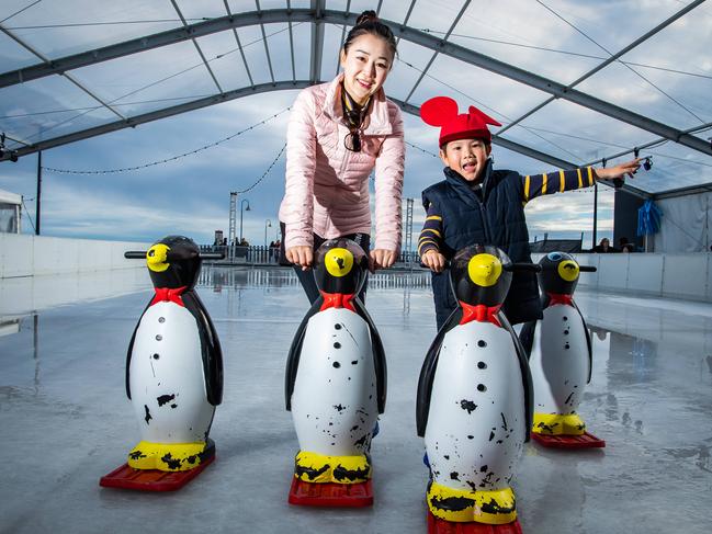 Apple Chou (0450 208 925) Oscar, 5, from Campbelltown, enjoying ice skating at the Winter Alpine Festival, on July 13th, 2021, in Glenelg.Picture: Tom Huntley