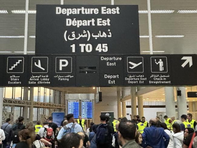 Australian Government officials assisting Australians to depart Lebanon on two government-supported charter flights from Beirut Airport to Larnaca, Cyprus and on to Australia. Picture: NewsWire Handout