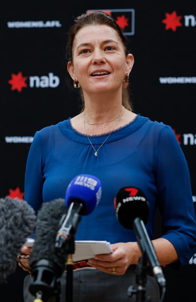 Emma Moore will speak to the media on Tuesday. Picture: Dylan Burns/AFL Photos via Getty Images.