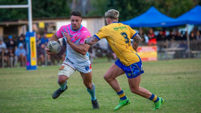 Warilla-Lake South Vs Milton-Ulladulla. Mitch Simmington stepping the defence. Picture: Thomas Lisson