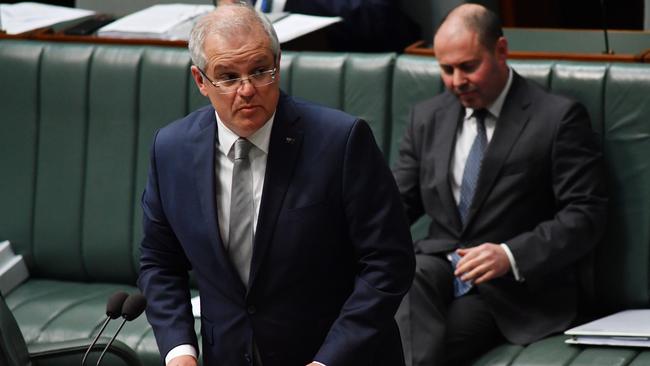 Prime Minister Scott Morrison speaks at the dispatch box during Question Time. Picture: Sam Mooy/Getty Images