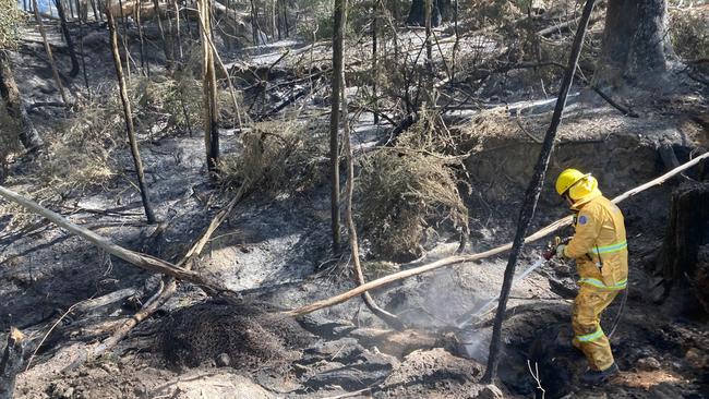 Crews were staged at Invermay Recreation Reserve on Wednesday to battle the 200ha fire and prepare for warm winds on Friday. Picture: Blackwood CFA