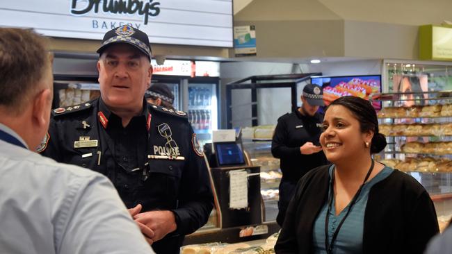 Police Acting Commissioner Michael Murphy and Karama MLA Ngaree Ah Kit were both at the 'Coffee with a Cop' initiative. Picture: Annabel Bowles