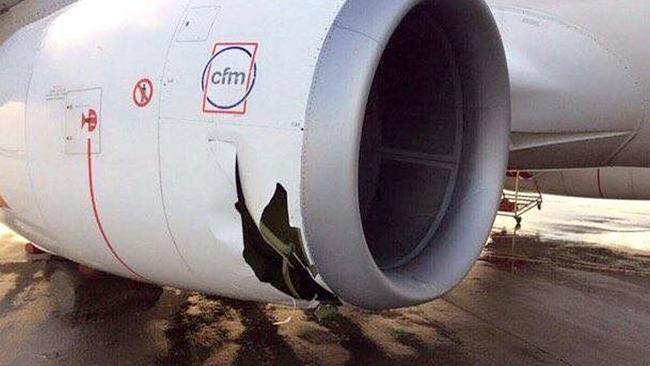 A QantasLink jet was damaged in the storm. Picture: Facebook/Airline Hub Buzz