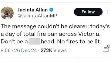 Ms Allan’s warning to Victorians. Picture: Twitter / X