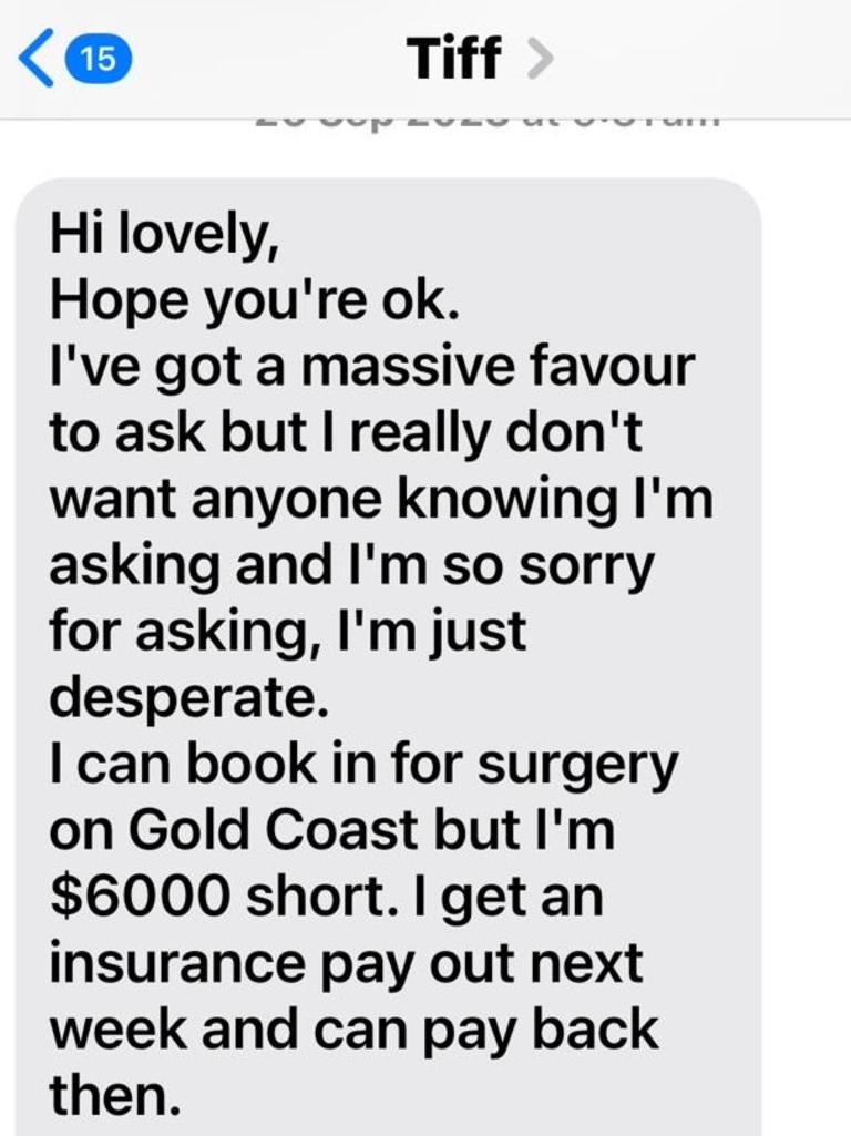 A text sent to one friend on September 23 2023. Picture: Supplied