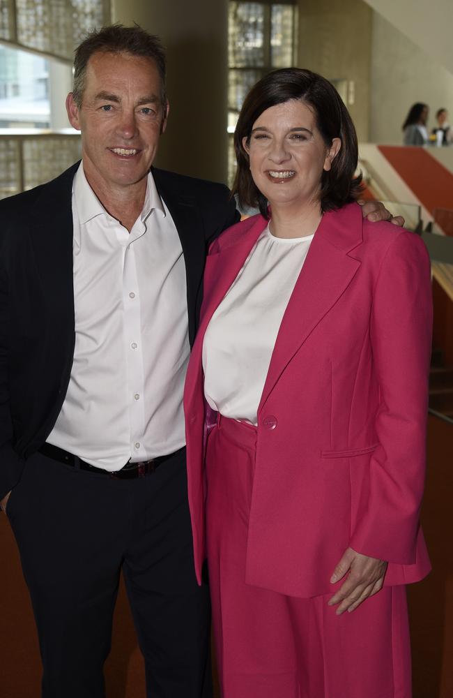 North Melbourne coach Alastair Clarkson says president Sonja Hood (right) does not deserve the blame for the Kangaroos’ performances after vile abuse drove her off the social media platform X. Picture: Andrew Henshaw