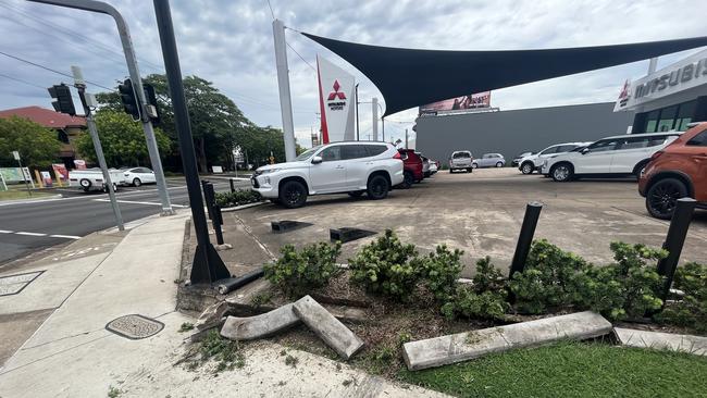 The scene at Wide Bay Toyota at the corner of Lennox and Alice streets in Maryborough.