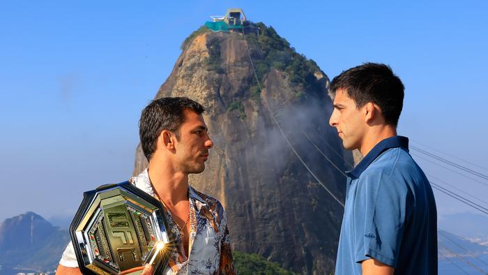 Alexandre Pantoja and No. 10 ranked contender Steve Erceg at the iconic Parque Bondinho Pão de Açúcar (aka Sugar Loaf) ahead of their main event bout this Sunday (via UFC)