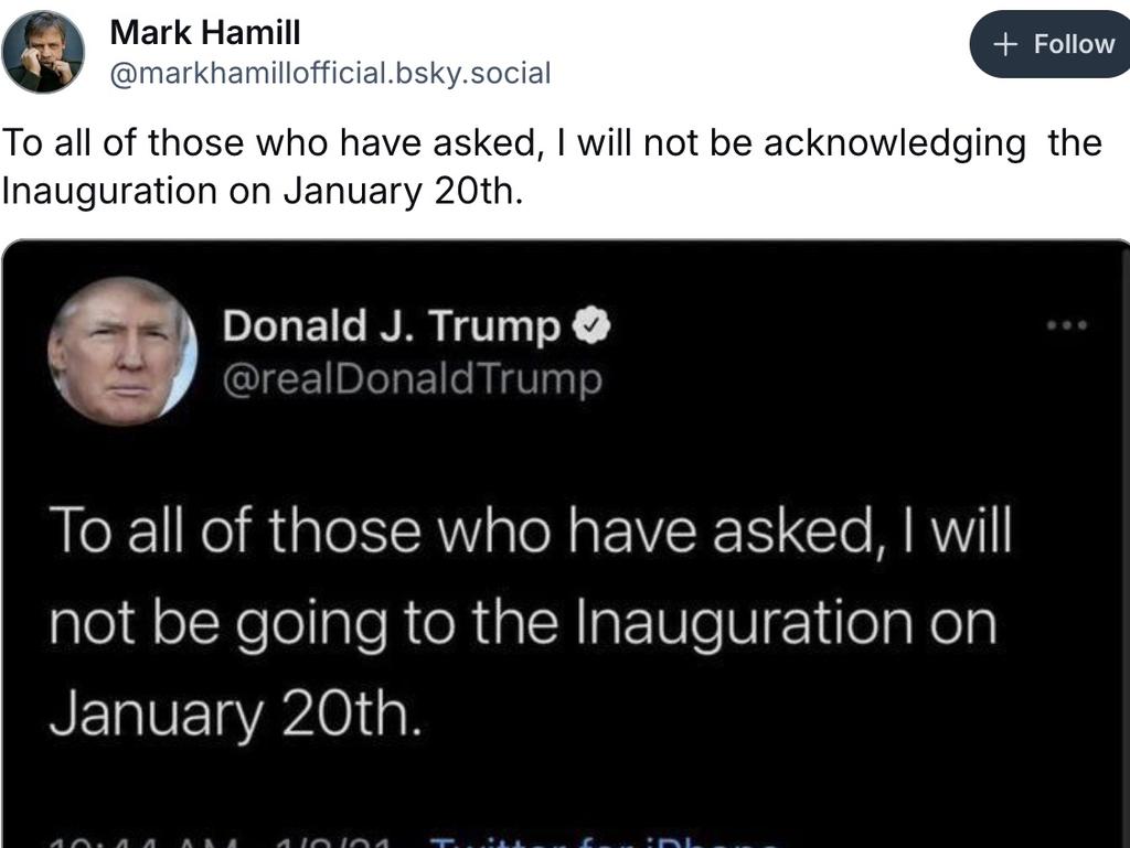 Mark Hamill used Mr Trump's 2021 tweet against him.