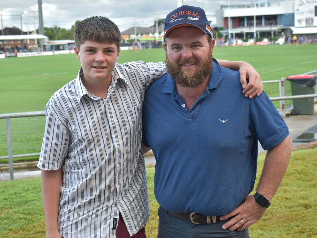 Liam and Kurt Mayne at the Capras menâ&#128;&#153;s and womenâ&#128;&#153;s season openers at Browne Park, Rockhampton, on March 11, 2023.