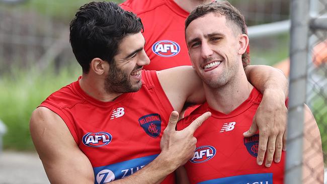 Melbourne players Christian Petracca and Luke Dunstan - Dunstan played for North Hobart in round three Photo by Michael Klein
