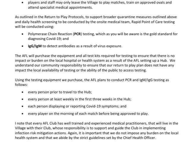 Mr McLachlan outlined the protections the AFL would put in place for the NT to stop COVID-19 arriving here if it were allowed to create a footy hub in Darwin in a letter to Chief Minister Michael Gunner