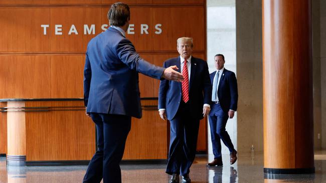 Donald Trump at Teamsters headquarters in Washington. Picture: AFP