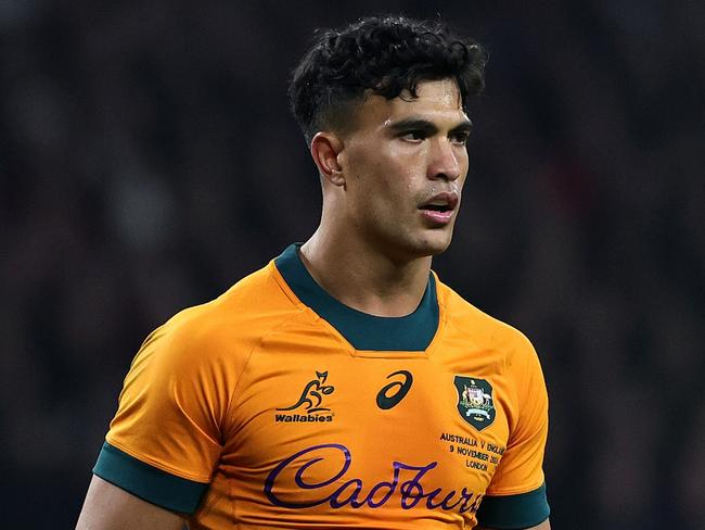 LONDON, ENGLAND - NOVEMBER 09:  Joseph-Aukuso Suaalii of Australia looks on during the Autumn Nations Series 2025 match between England and Australia at Allianz Twickenham Stadium on November 09, 2024 in London, England. (Photo by David Rogers/Getty Images)