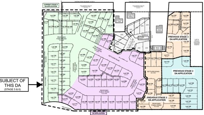 DA has been lodged for two stage housing development - the areas shown in green and purple - at Wadalba.