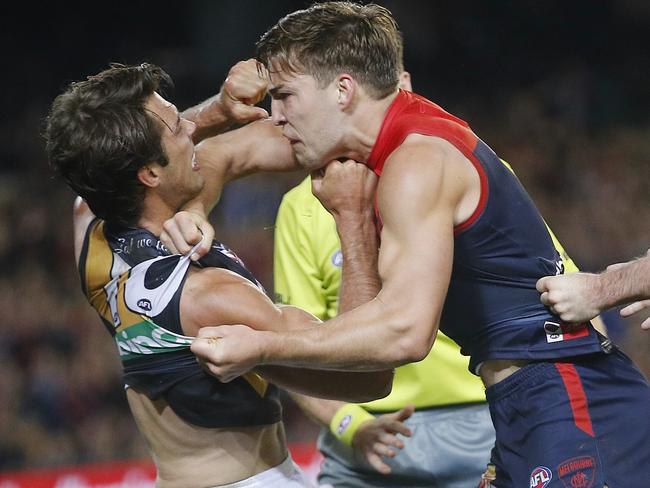 Jack Viney flew the flag for Jack Watts after Alex Rance hit him in the back of the head. Picture: Michael Klein