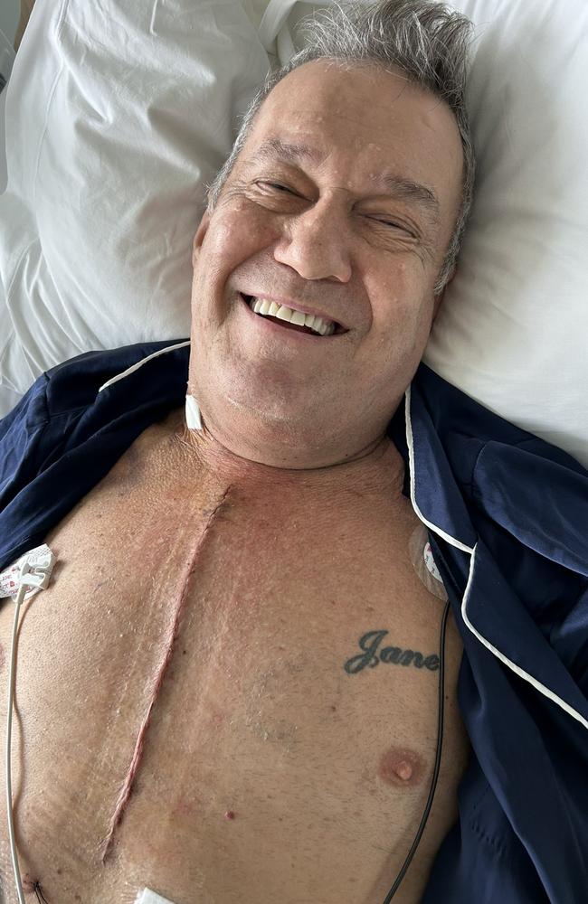 Jane Barnes has posted a photo of Jimmy Barnes recovering in hospital after having open heart surgery. Picture: Twitter