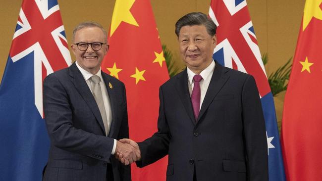 Anthony Albanese with Chinese President Xi Jinping at the 2022 G20 summit in Bali, Indonesia. Picture: Twitter