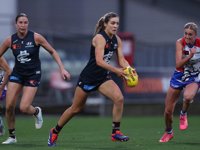 Dayna Finn kicked her first goal in the AFLW at the perfect time. Picture: Daniel Pockett/Getty Images.