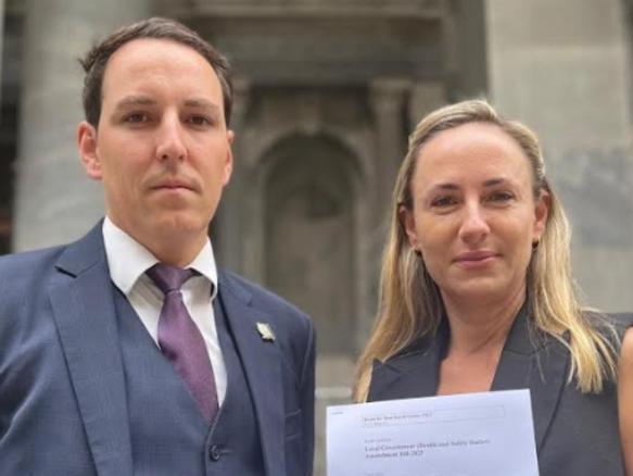 Henry Davis and Sarah Game outside Parliament. Picture: Supplied