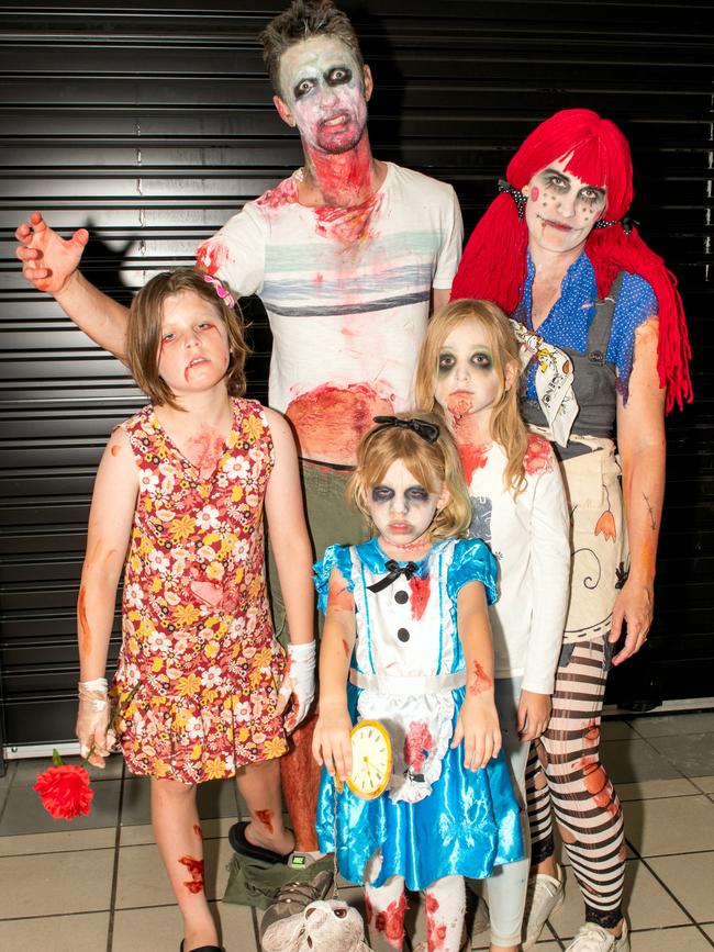 Peyton, Brad, Merleah, Lyla-Rose and Lechae Smith from Bucasia at Mackay Charity Zombie Walk. Saturday, October 30, 2021. Picture: Michaela Harlow
