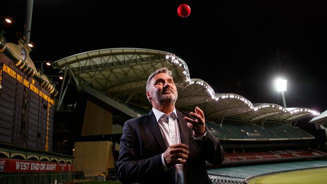 SACA chief executive Keith Bradshaw with the pink cricket ball for day/night Test cricket at Adelaide Oval. Picture Matt Turner