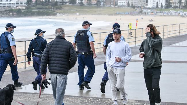 Police on patrol at Bondi Beach on Sunday morning. Picture: NCA NewsWire / Flavio Brancaleone