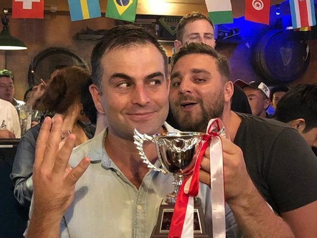 Brian Lake celebrates a win in Japan at an AFL tournament. Picture: Instagram