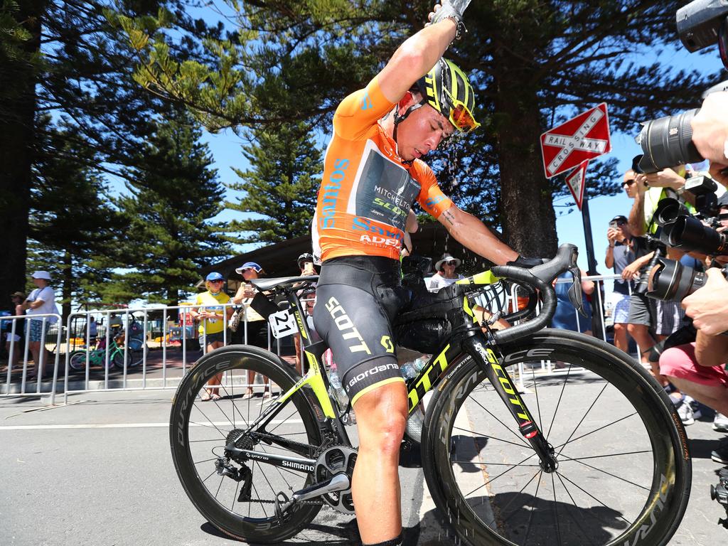 Caleb Ewan at the end of stage three, retaining the ochre jersey. Picture: Tait Schmaal