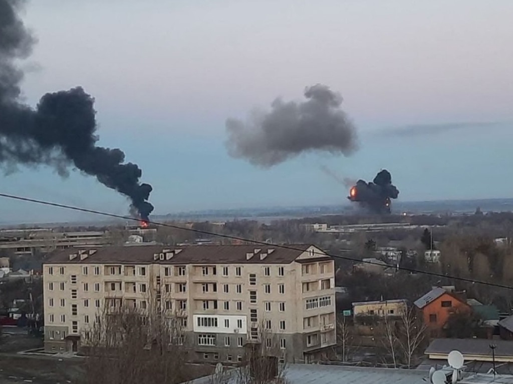 The explosions began after Putin’s speech.