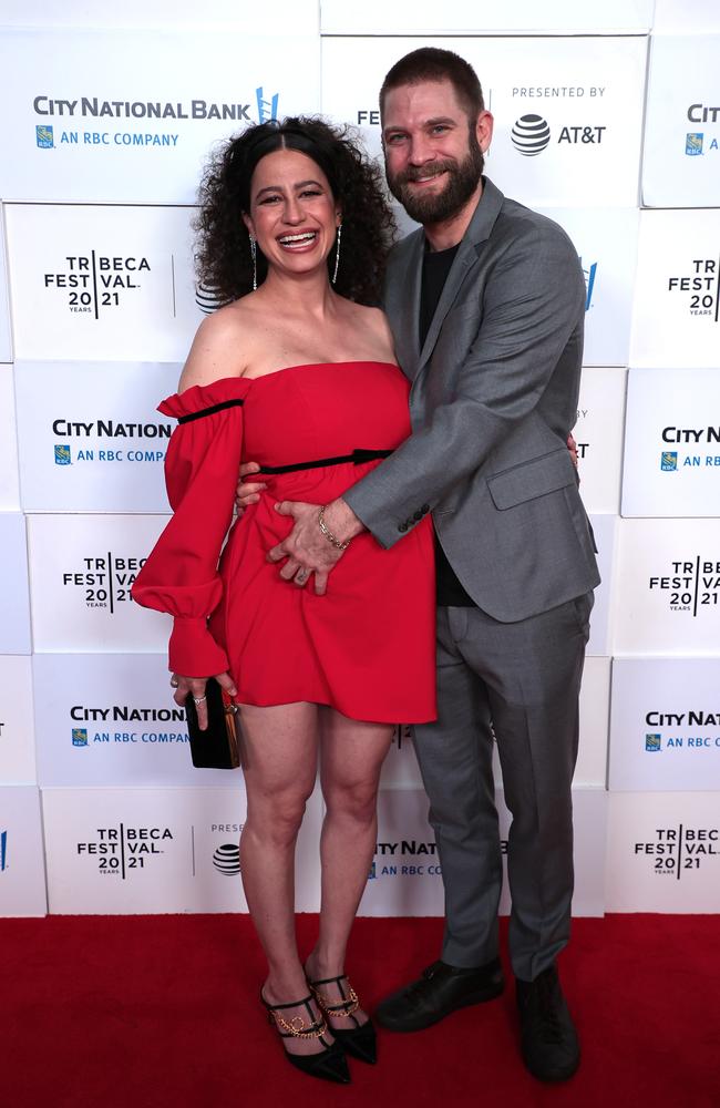 Glazer and Rooklin cradle her baby bump at the False Positive premiere in 2021 at the Tribeca Festival in New York City. Picture: Dimitrios Kambouris/Getty Images for Tribeca Festival