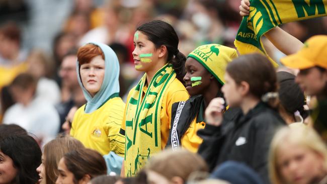 Australian fans looking concerned in the match against the US.