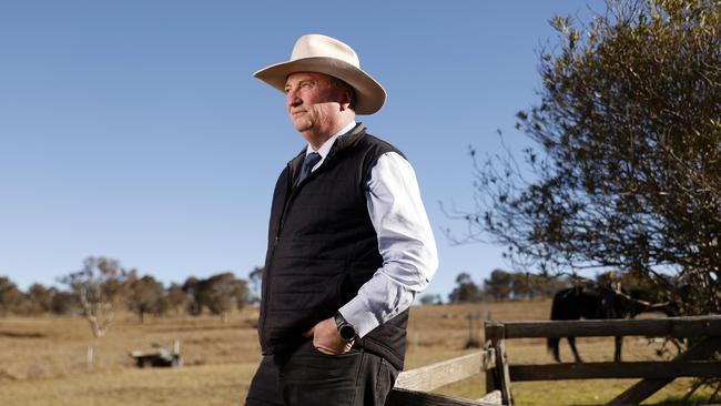 Former deputy Prime Minister and member for New England Barnaby Joyce on a farm at Bendemeer. Picture: Jonathan Ng