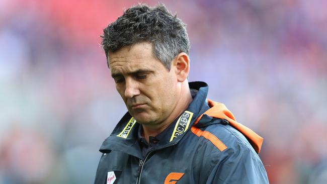 SYDNEY, AUSTRALIA - SEPTEMBER 24: Giants Coach Leon Cameron looks on during the AFL First Preliminary Final match between the Greater Western Sydney Giants and the Western Bulldogs at Spotless Stadium on September 24, 2016 in Sydney, Australia. (Photo by Ryan Pierse/Getty Images)