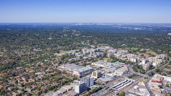 Aerial shot of Hornsby CBD.