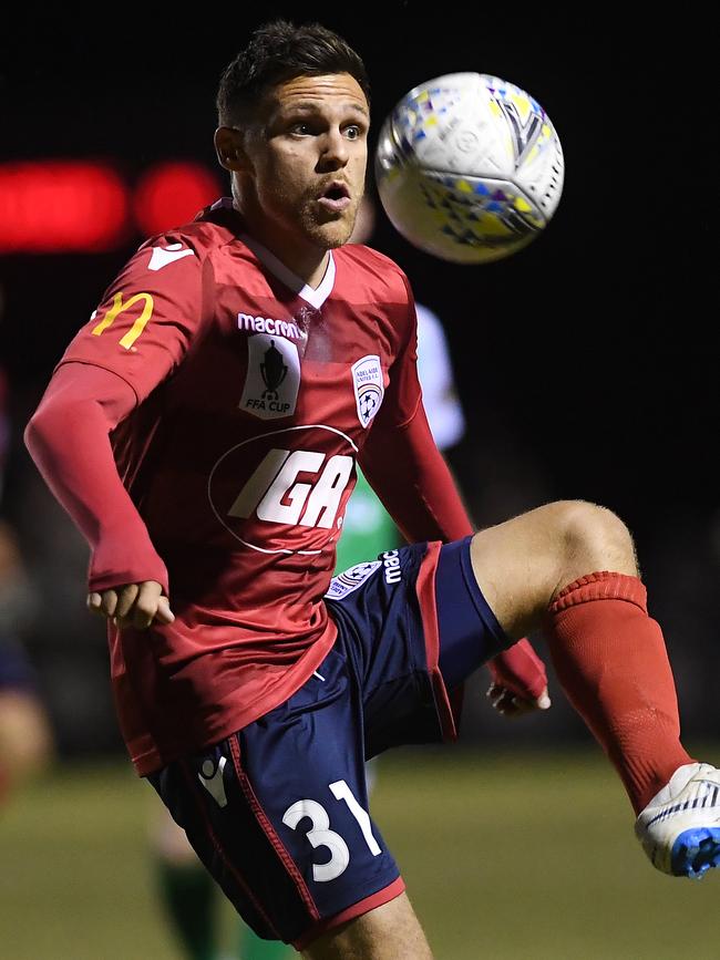 Mirko Boland shows some handy footwork for Adelaide United. Picture: AAP Image/Julian Smith