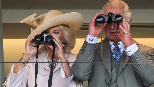 Camilla and King Charles watch the races at Ascot. Picture: AFP