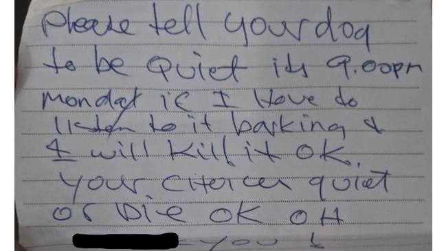 The letter makes two threats to kill. Picture: Facebook